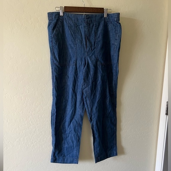 J. Crew lightweight denim chambray elastic waist wide leg pant - Picture 1 of 5
